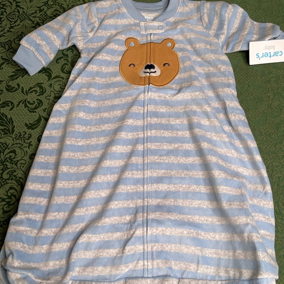 Nwt 6-9 m twins carters teddy bear sleep sack gown boy fleece bathing layette 6m - Picture 4 of 5